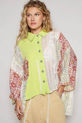 POL Thermal and Crochet Lace Mix Shirt with Floral Pattern OutfitFlow